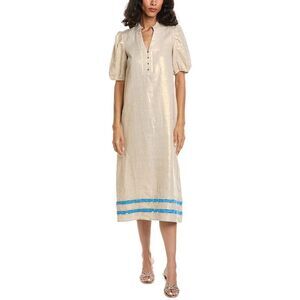 Sail To Sable Womens Puff Sleeve Linen Midi Tunic, Gold
